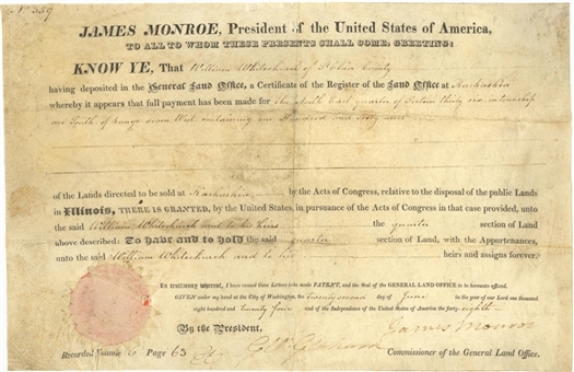 1824 President James Monroe Signed Land Grant (PSA/DNA)